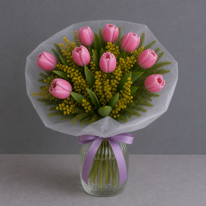 Букет из тюльпан и мимозы, фото 3