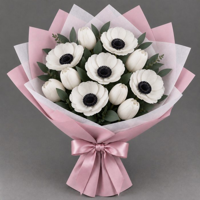 Букет с фиолетовыми анемонами